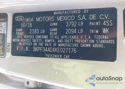 2019 Kia Forte S from USA, damaged, VIN 3KPF34ADXKE027176